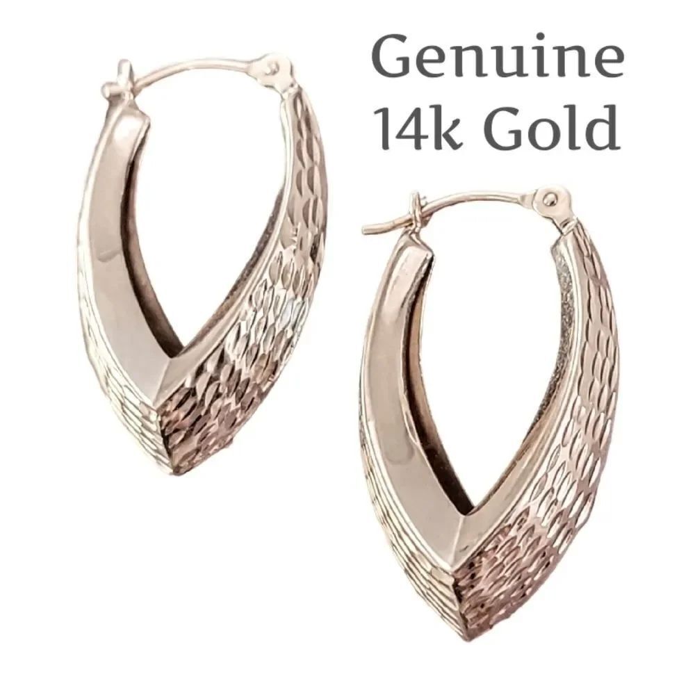 Genuine 14k White Gold Diamond Cut Hoop Ellipses Earrings
